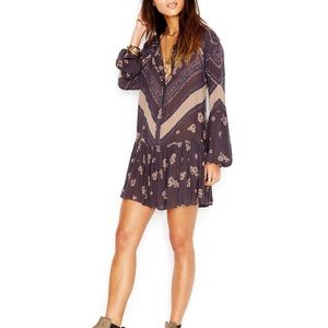 Free People Mixed-Print Peasant Dress Midnight